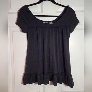 Linq Black Ruffle Short Sleeve Open Back Top M